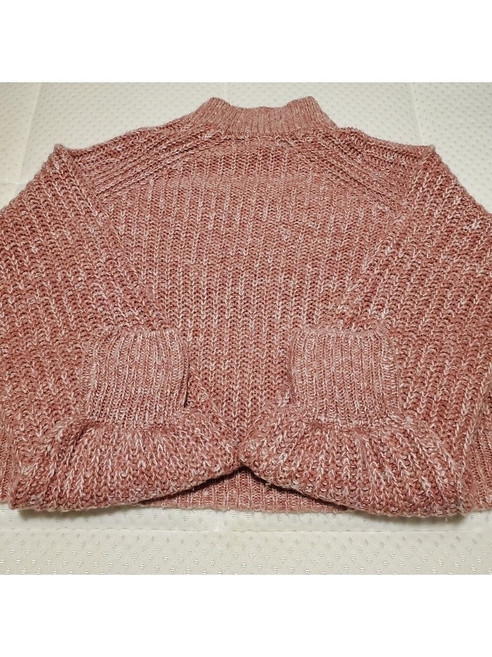 Streetwear Society Chunky Knit Sweater Mockneck Ribbed Cropped Long Sleeves Pink